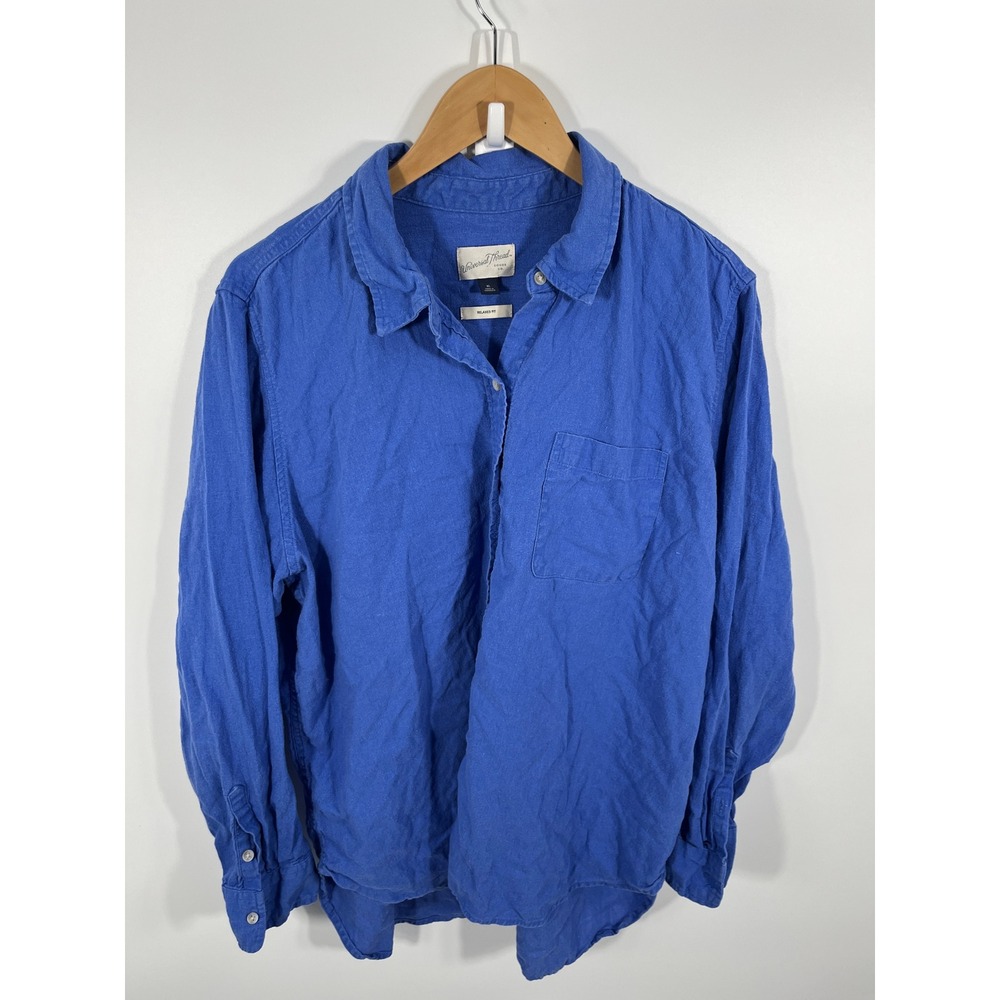 Universal Thread Womens Linen Blend Button Up XL Blue Euro Summer Resort Beach